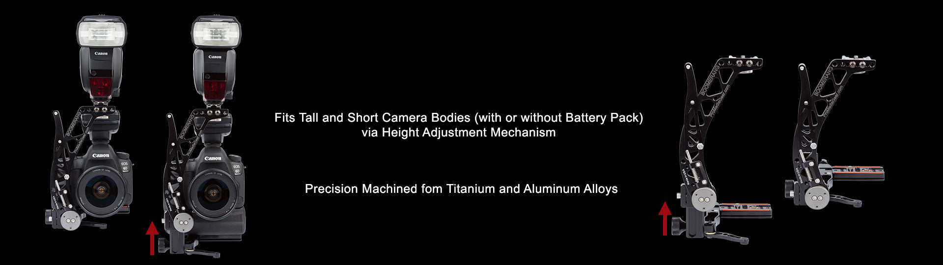 Boomerang Flash Bracket fits tall and small cameras